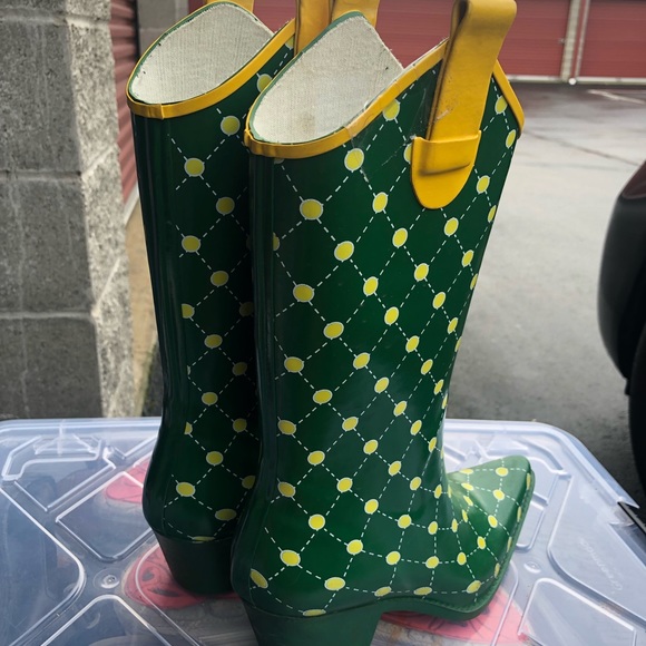 Stadium Stompers Women's Green Yellow Rubber Wellies knee High Boots Size 6 - Picture 6 of 13